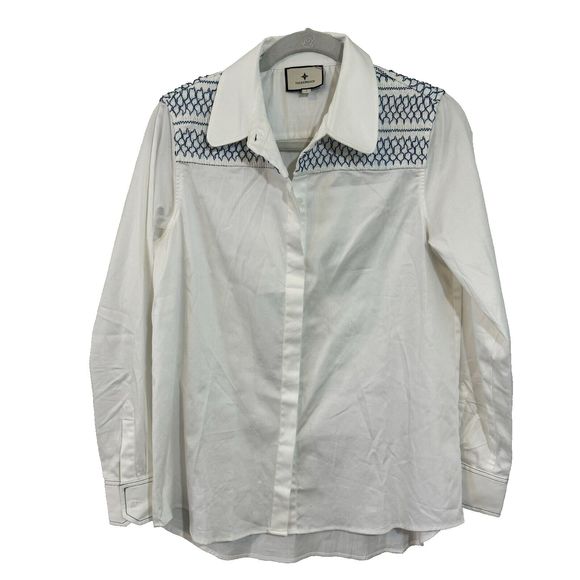 Tuckernuck‎ White Smocked Marlowe Button Down Shirt Blouse sz S Small  Career - Picture 1 of 4